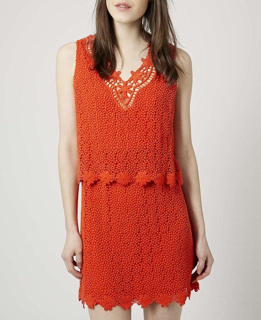 SL751 Ex UK Chainstore Orange Crochet Overlay Dress x12